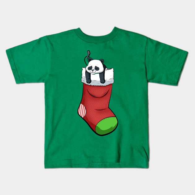 christmas sock panda Kids T-Shirt by the house of parodies